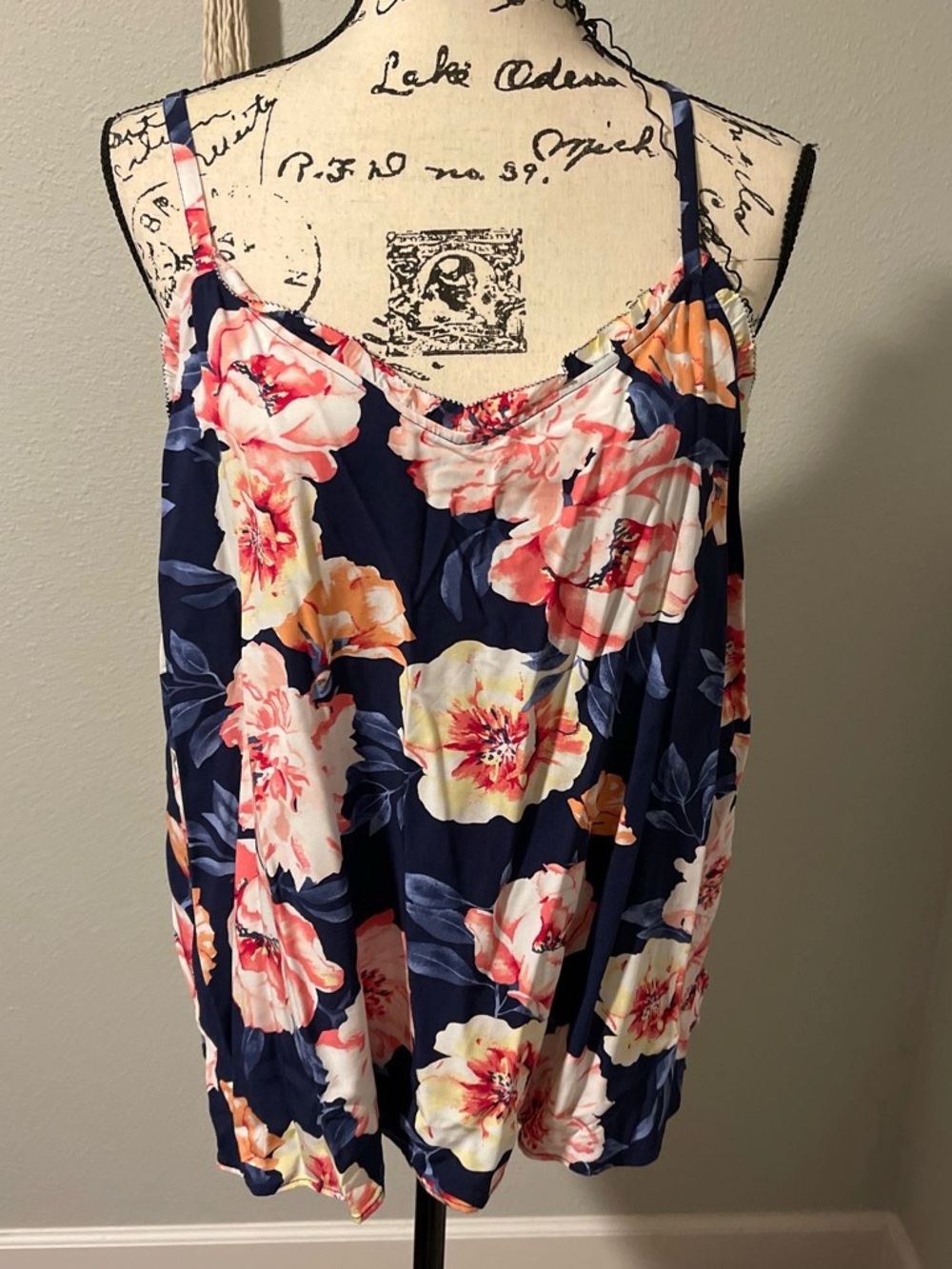 Old Navy Navy Floral Cami with Pink and Orange Blooms